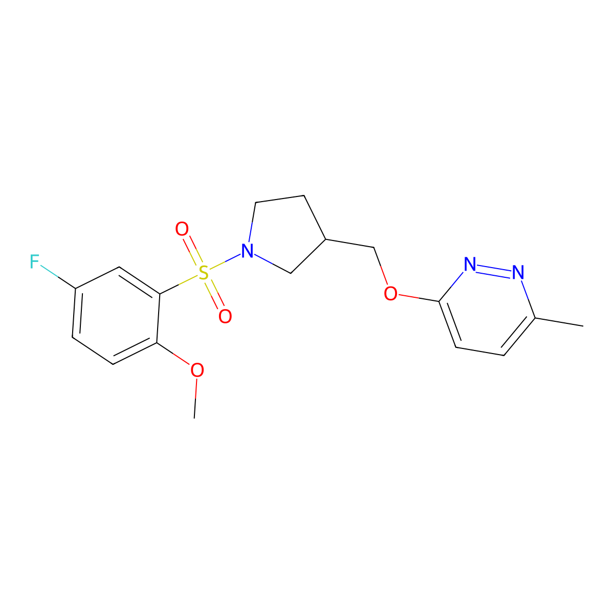 3-{[1-(5-Fluoro-2-methoxybenzenesulfonyl)pyrrolidin-3-yl]methoxy}-6-methylpyridazine molecular structure, CAS 2742042-10-8