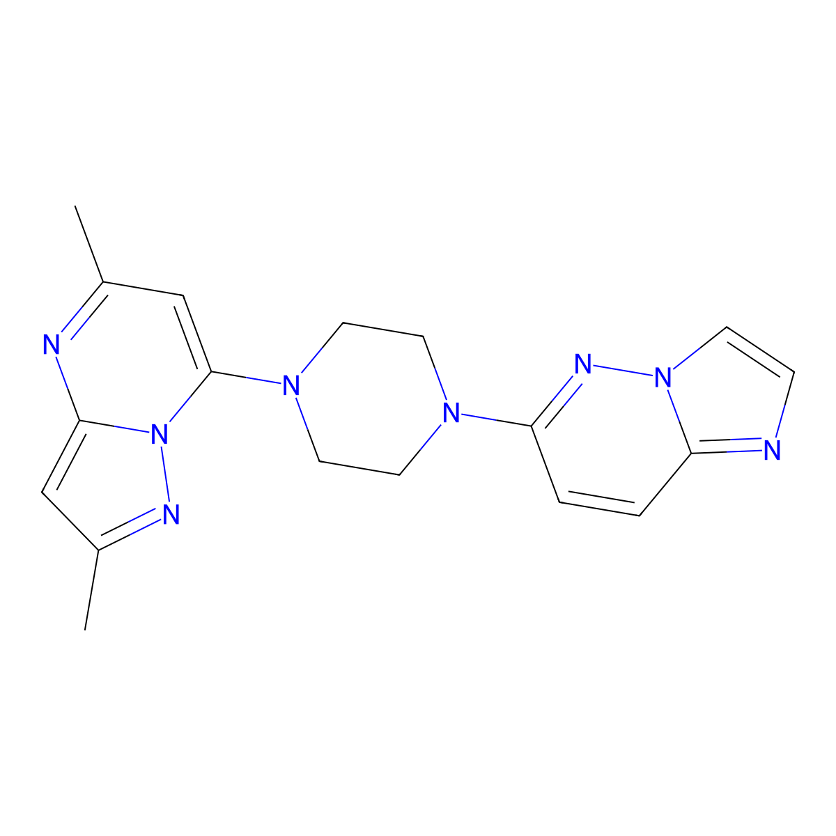 1-{2,5-Dimethylpyrazolo[1,5-a]pyrimidin-7-yl}-4-{imidazo[1,2-b]pyridazin-6-yl}piperazine molecular structure, CAS 2742042-14-2