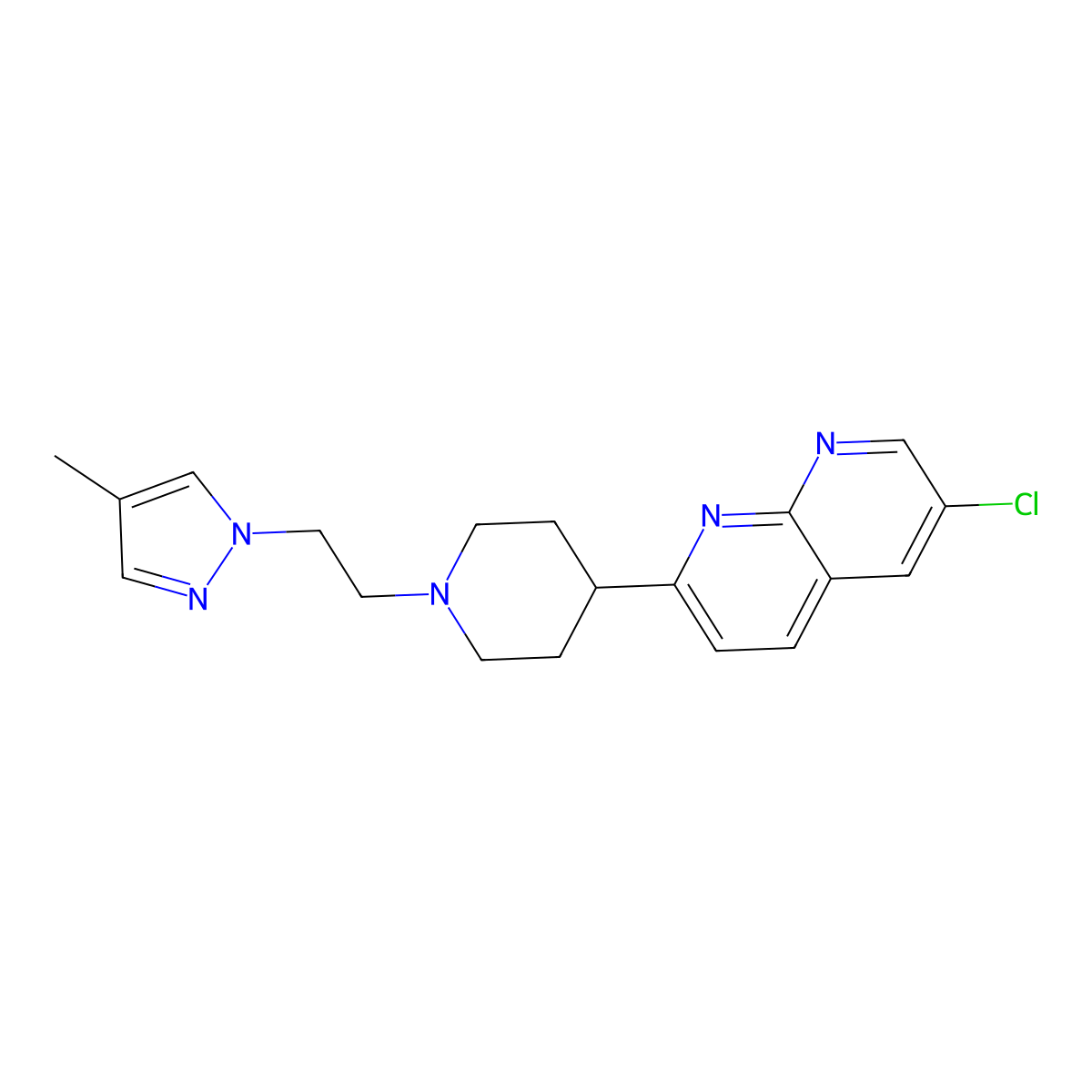 6-chloro-2-{1-[2-(4-methyl-1H-pyrazol-1-yl)ethyl]piperidin-4-yl}-1,8-naphthyridine molecular structure, CAS 2742042-15-3