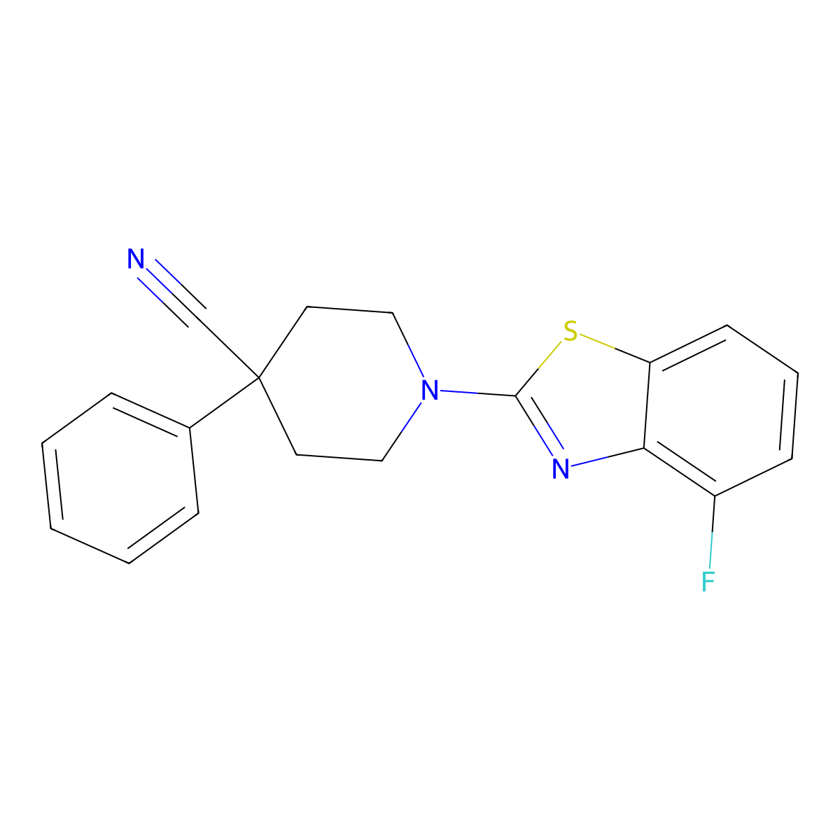 1-(4-Fluoro-1,3-benzothiazol-2-yl)-4-phenylpiperidine-4-carbonitrile molecular structure, CAS 2742042-17-5