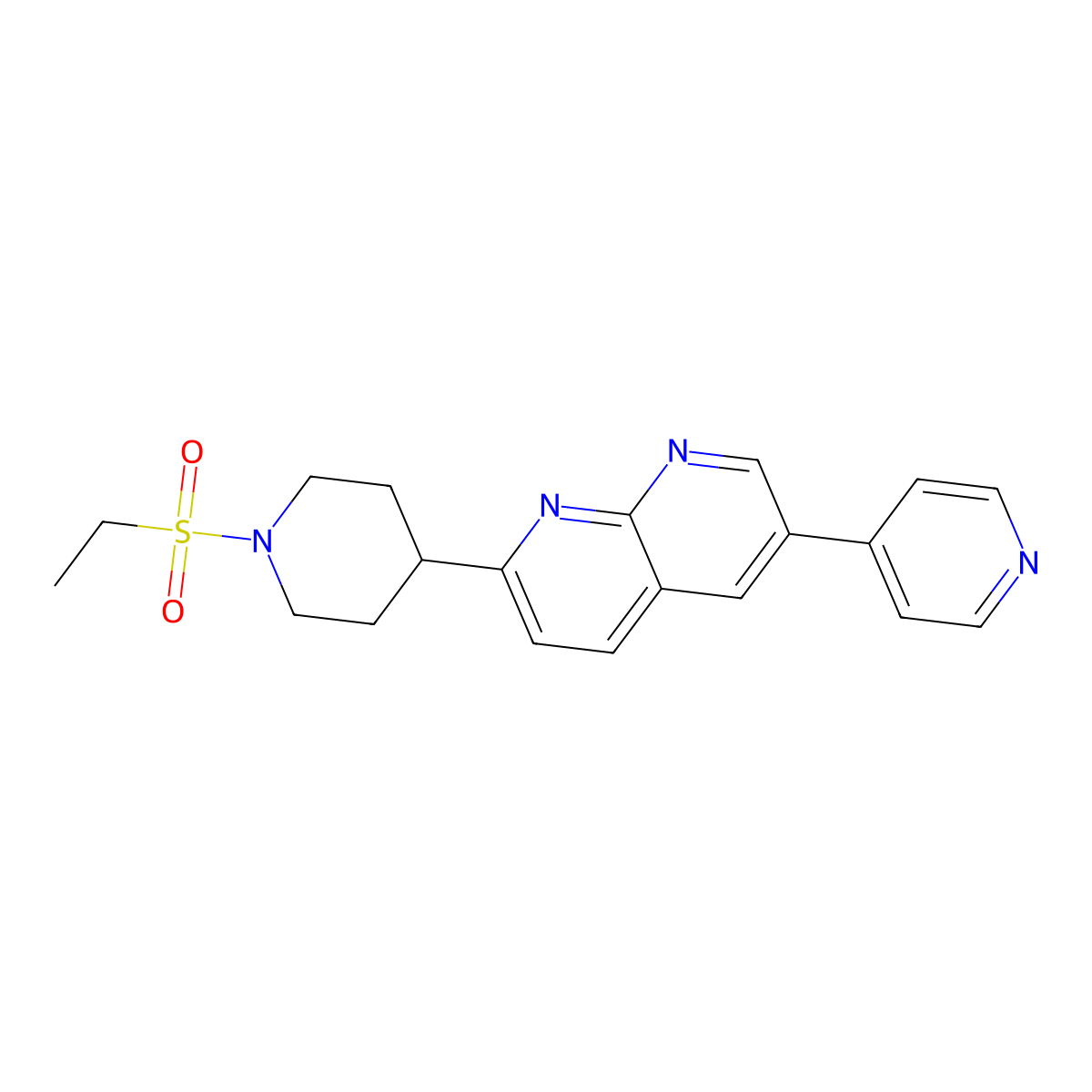 2-[1-(Ethanesulfonyl)piperidin-4-yl]-6-(pyridin-4-yl)-1,8-naphthyridine molecular structure, CAS 2742042-19-7