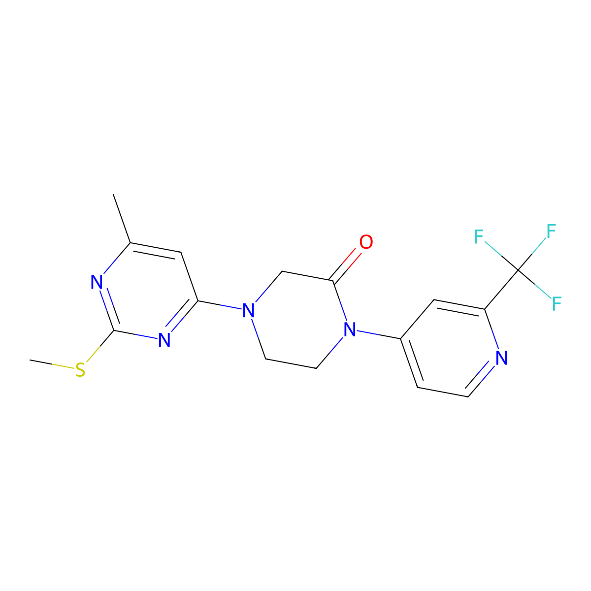 4-[6-Methyl-2-(methylsulfanyl)pyrimidin-4-yl]-1-[2-(trifluoromethyl)pyridin-4-yl]piperazin-2-one molecular structure, CAS 2742042-21-1
