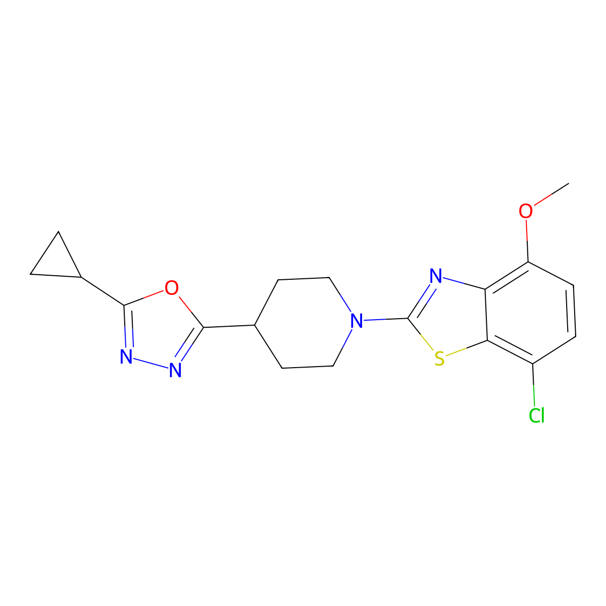 7-Chloro-2-[4-(5-cyclopropyl-1,3,4-oxadiazol-2-yl)piperidin-1-yl]-4-methoxy-1,3-benzothiazole molecular structure, CAS 2742042-22-2