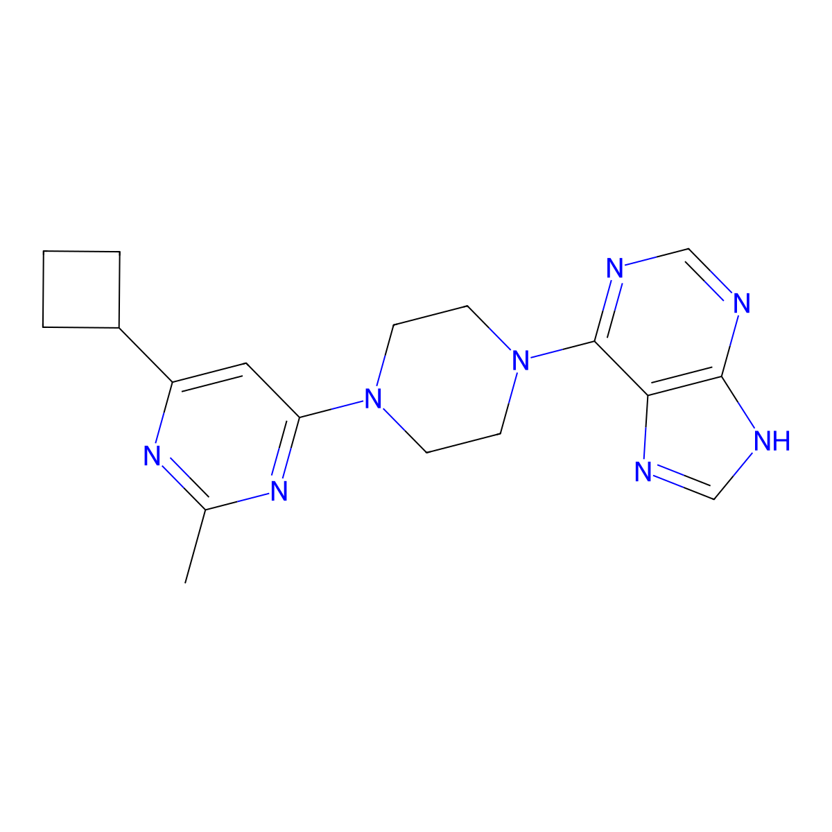 6-[4-(6-cyclobutyl-2-methylpyrimidin-4-yl)piperazin-1-yl]-9H-purine molecular structure, CAS 2742042-24-4