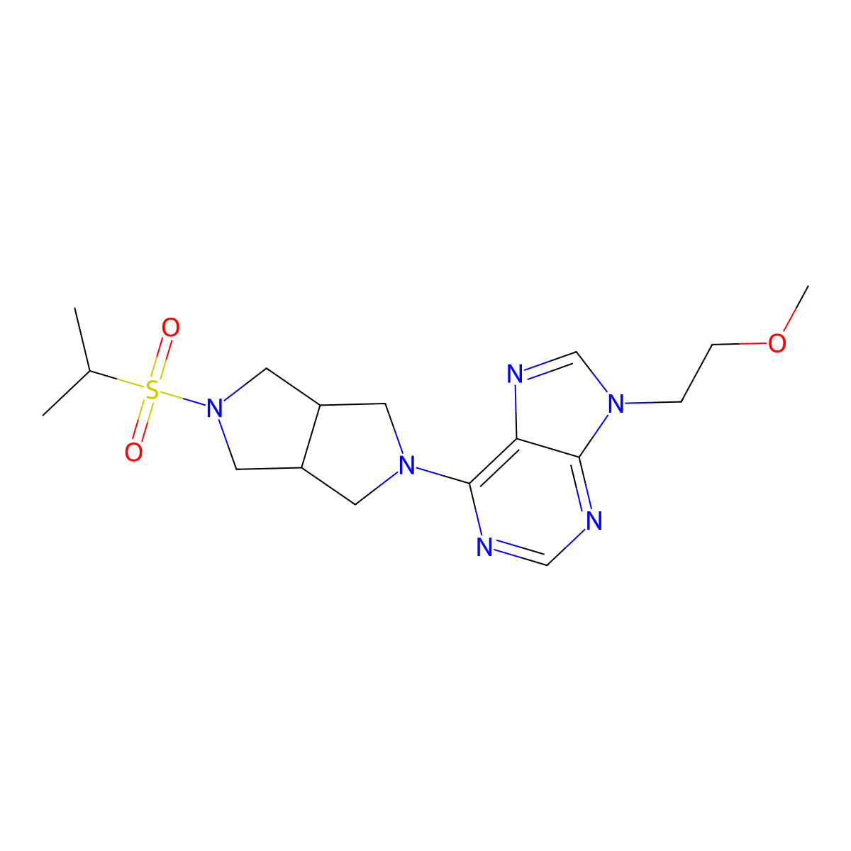 9-(2-methoxyethyl)-6-[5-(propane-2-sulfonyl)-octahydropyrrolo[3,4-c]pyrrol-2-yl]-9H-purine molecular structure, CAS 2742042-26-6