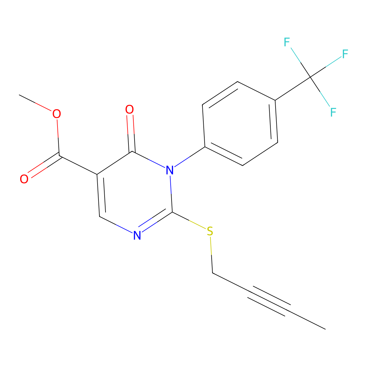 Methyl 2-(but-2-yn-1-ylsulfanyl)-6-oxo-1-[4-(trifluoromethyl)phenyl]-1,6-dihydropyrimidine-5-carboxylate molecular structure, CAS 2742042-37-9