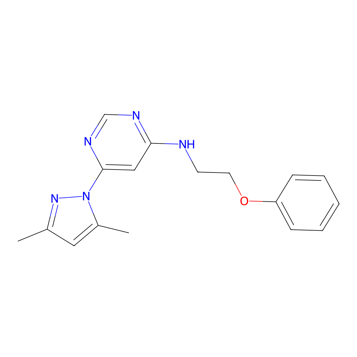 6-(3,5-dimethyl-1H-pyrazol-1-yl)-N-(2-phenoxyethyl)pyrimidin-4-amine molecular structure, CAS 2742042-39-1