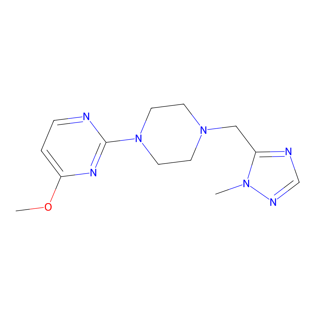 4-methoxy-2-{4-[(1-methyl-1H-1,2,4-triazol-5-yl)methyl]piperazin-1-yl}pyrimidine molecular structure, CAS 2742042-41-5