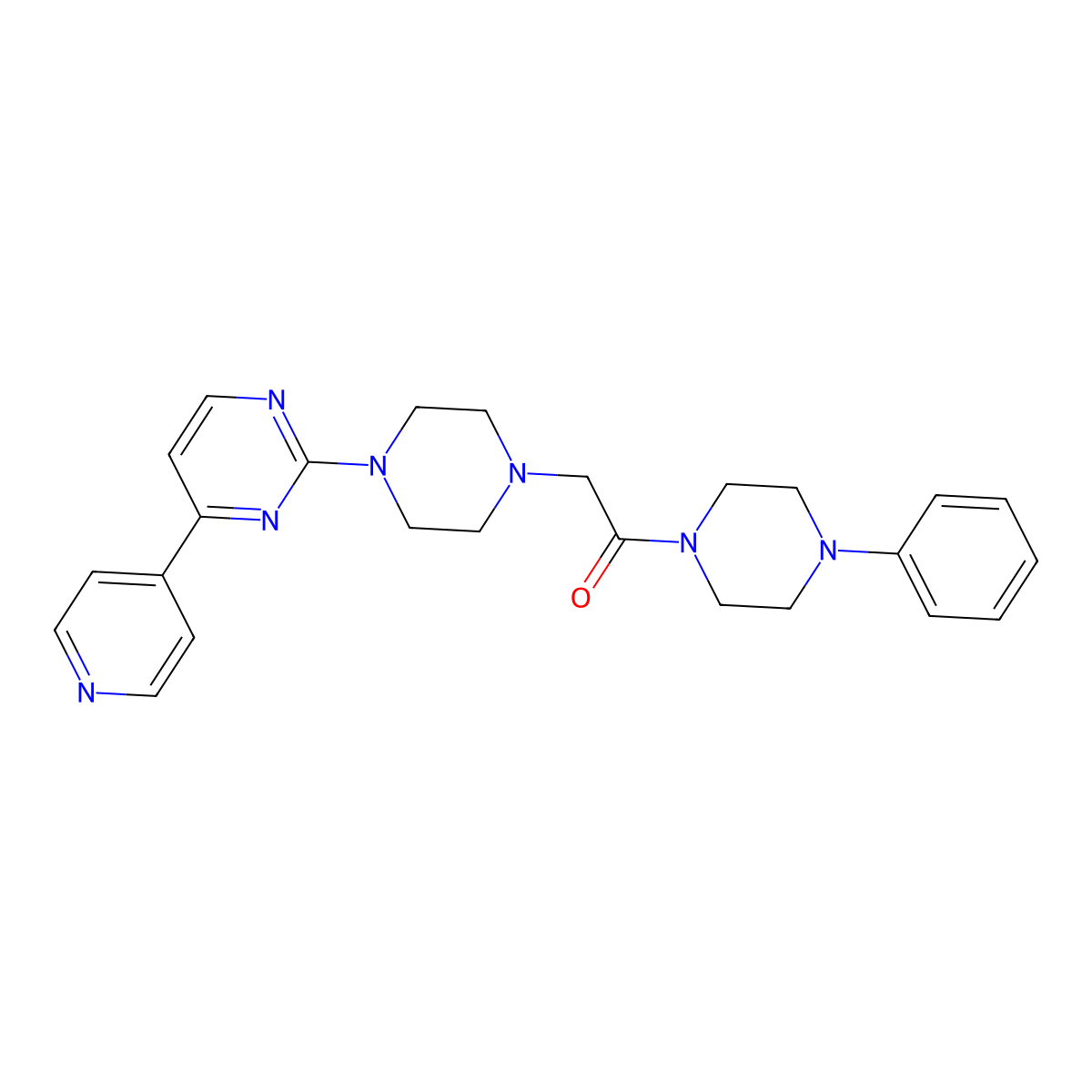 1-(4-Phenylpiperazin-1-yl)-2-{4-[4-(pyridin-4-yl)pyrimidin-2-yl]piperazin-1-yl}ethan-1-one molecular structure, CAS 2742042-44-8