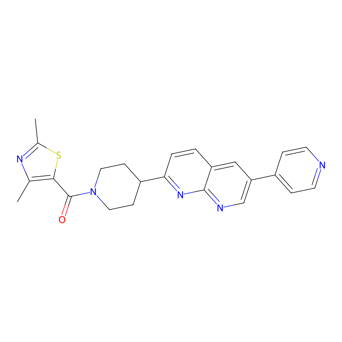 2-[1-(2,4-Dimethyl-1,3-thiazole-5-carbonyl)piperidin-4-yl]-6-(pyridin-4-yl)-1,8-naphthyridine molecular structure, CAS 2742042-50-6