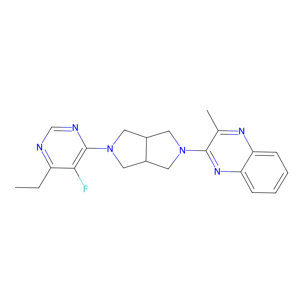 2-[5-(6-Ethyl-5-fluoropyrimidin-4-yl)-octahydropyrrolo[3,4-c]pyrrol-2-yl]-3-methylquinoxaline molecular structure, CAS 2742042-53-9