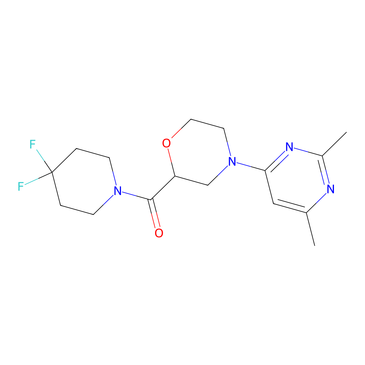 2-(4,4-Difluoropiperidine-1-carbonyl)-4-(2,6-dimethylpyrimidin-4-yl)morpholine molecular structure, CAS 2742042-55-1
