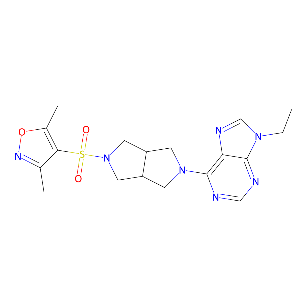 6-{5-[(3,5-dimethyl-1,2-oxazol-4-yl)sulfonyl]-octahydropyrrolo[3,4-c]pyrrol-2-yl}-9-ethyl-9H-purine molecular structure, CAS 2742042-60-8