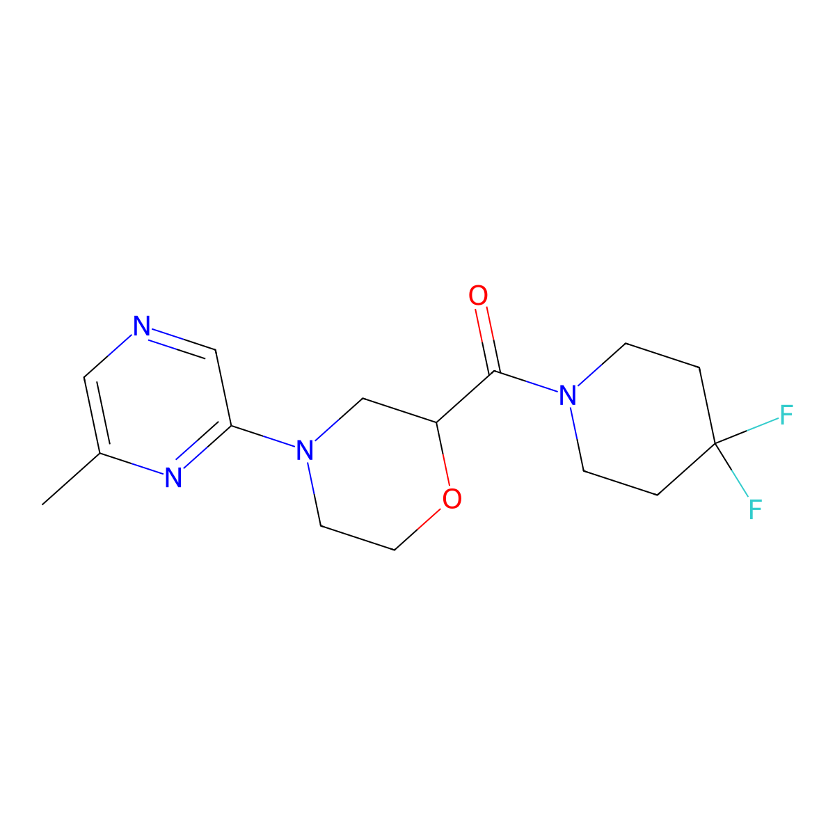 2-(4,4-Difluoropiperidine-1-carbonyl)-4-(6-methylpyrazin-2-yl)morpholine molecular structure, CAS 2742042-62-0