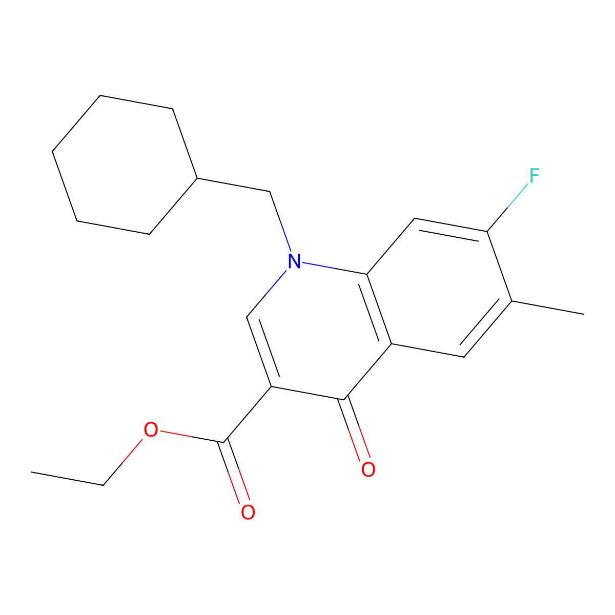Ethyl 1-(cyclohexylmethyl)-7-fluoro-6-methyl-4-oxo-1,4-dihydroquinoline-3-carboxylate molecular structure, CAS 2742042-63-1