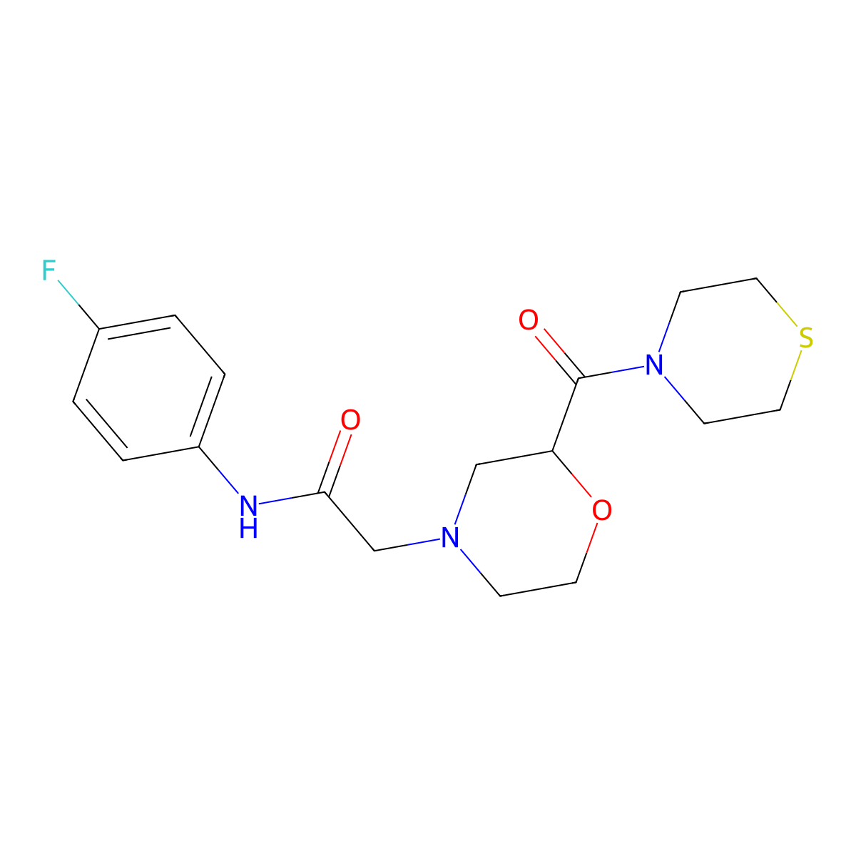 N-(4-fluorophenyl)-2-[2-(thiomorpholine-4-carbonyl)morpholin-4-yl]acetamide molecular structure, CAS 2742042-65-3