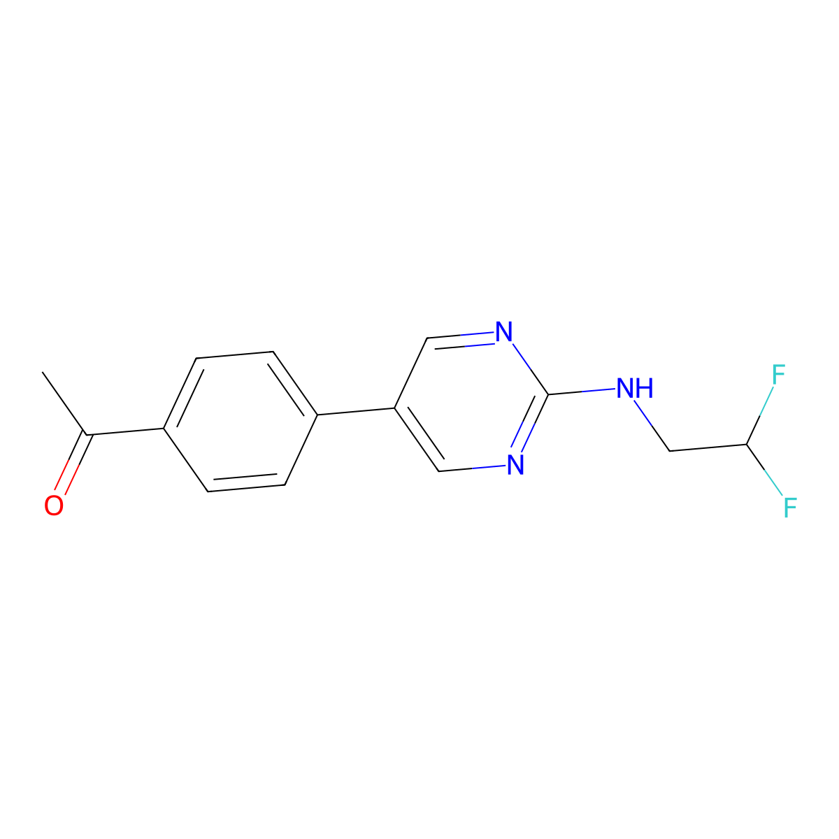 1-(4-{2-[(2,2-Difluoroethyl)amino]pyrimidin-5-yl}phenyl)ethan-1-one molecular structure, CAS 2742042-66-4