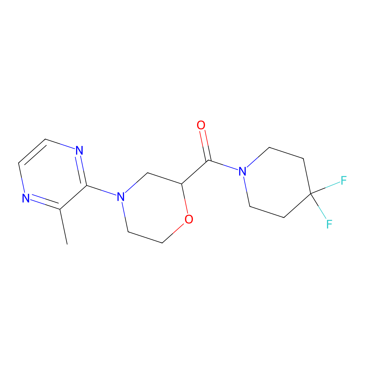 2-(4,4-Difluoropiperidine-1-carbonyl)-4-(3-methylpyrazin-2-yl)morpholine molecular structure, CAS 2742042-67-5