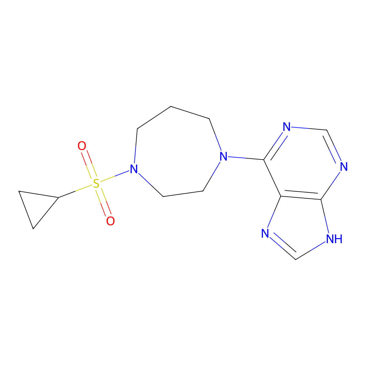 6-[4-(cyclopropanesulfonyl)-1,4-diazepan-1-yl]-9H-purine molecular structure, CAS 2742042-68-6