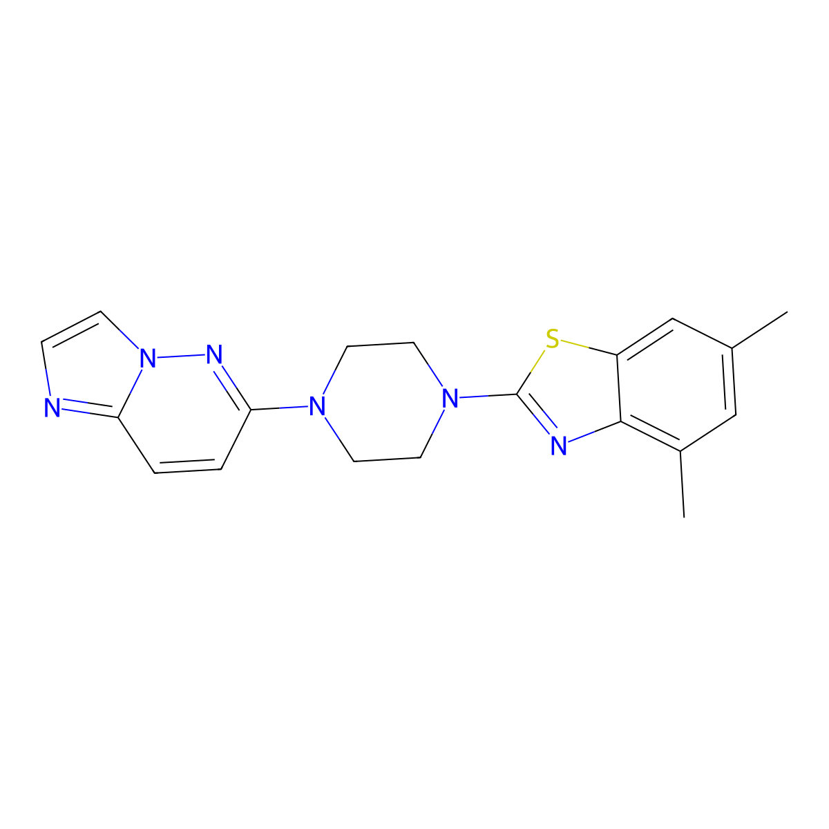 2-(4-{Imidazo[1,2-b]pyridazin-6-yl}piperazin-1-yl)-4,6-dimethyl-1,3-benzothiazole molecular structure, CAS 2742042-76-6