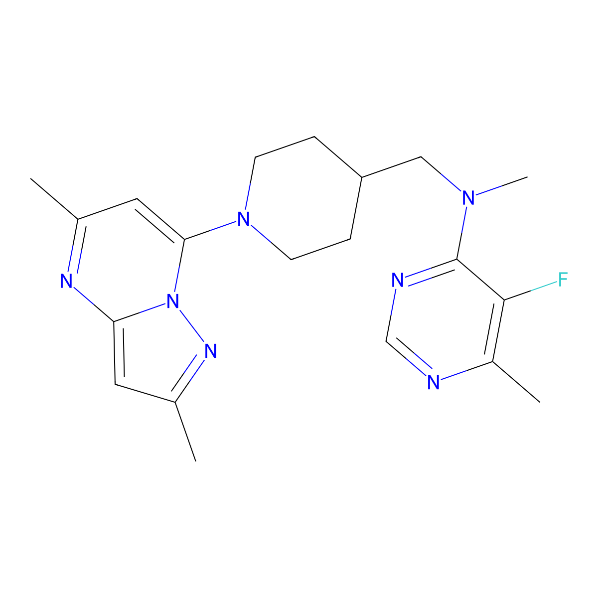 N-[(1-{2,5-dimethylpyrazolo[1,5-a]pyrimidin-7-yl}piperidin-4-yl)methyl]-5-fluoro-N,6-dimethylpyrimidin-4-amine molecular structure, CAS 2742042-78-8