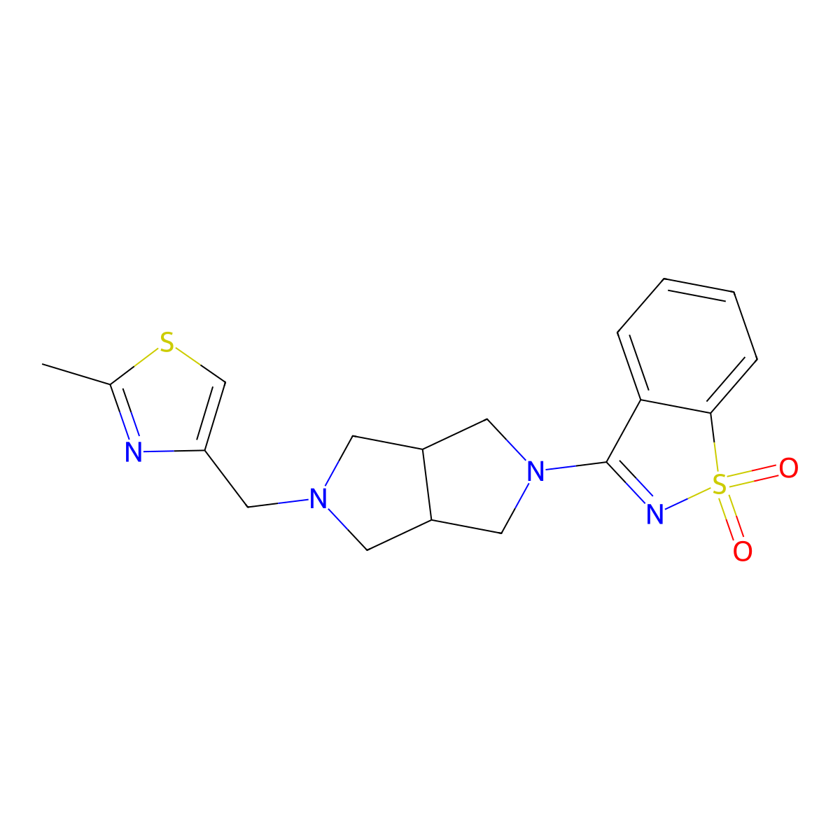 3-[2-[(2-Methyl-1,3-thiazol-4-yl)methyl]-1,3,3a,4,6,6a-hexahydropyrrolo[3,4-c]pyrrol-5-yl]-1,2-benzothiazole 1,1-dioxide molecular structure, CAS 2742042-82-4