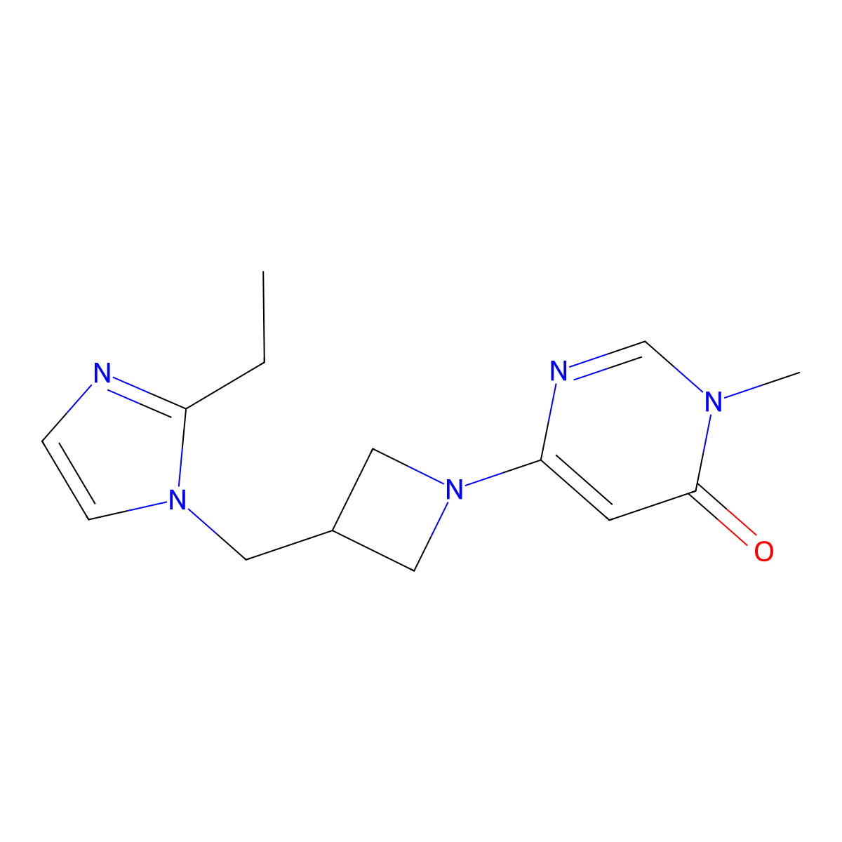 6-{3-[(2-ethyl-1H-imidazol-1-yl)methyl]azetidin-1-yl}-3-methyl-3,4-dihydropyrimidin-4-one molecular structure, CAS 2742042-84-6