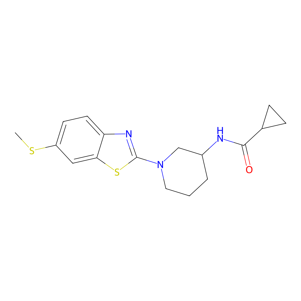 N-{1-[6-(methylsulfanyl)-1,3-benzothiazol-2-yl]piperidin-3-yl}cyclopropanecarboxamide molecular structure, CAS 2742042-90-4