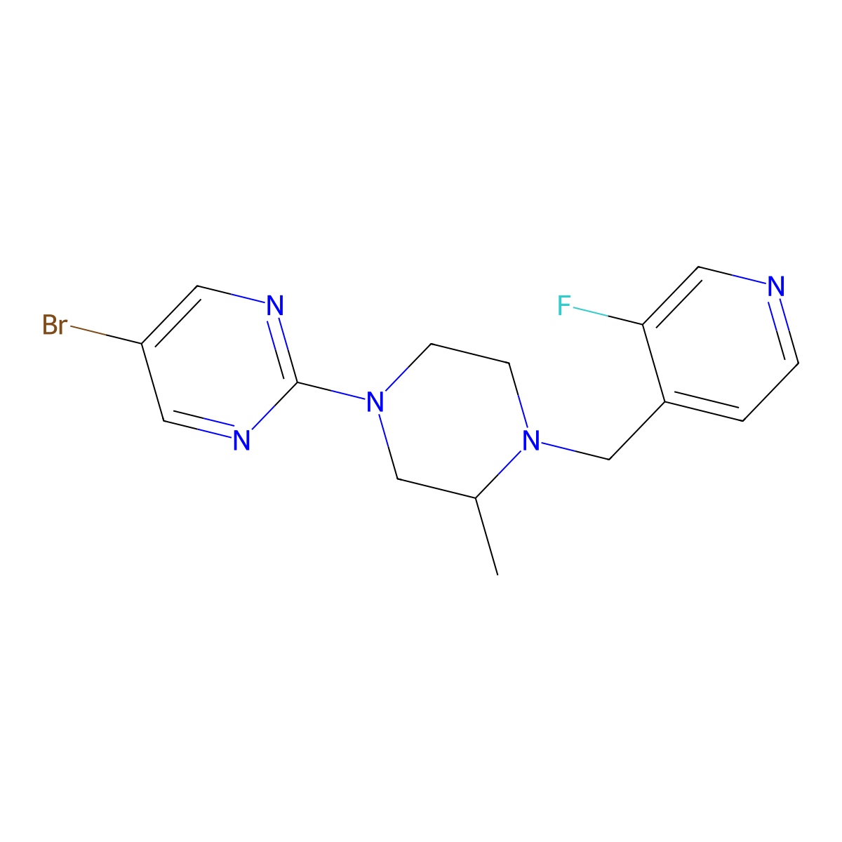 5-Bromo-2-{4-[(3-fluoropyridin-4-yl)methyl]-3-methylpiperazin-1-yl}pyrimidine molecular structure, CAS 2742042-92-6