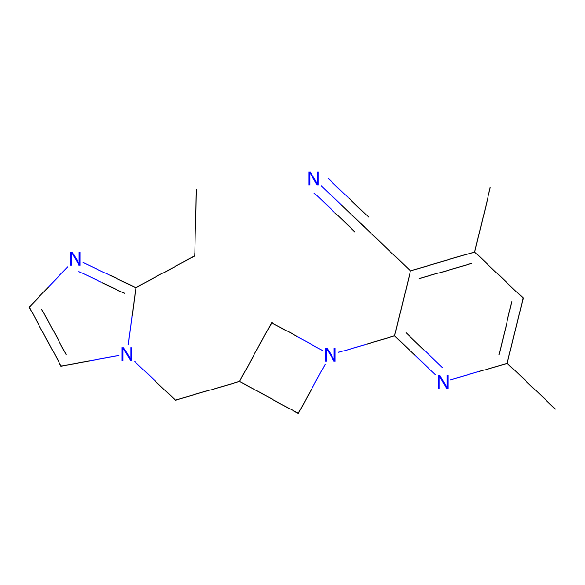 2-{3-[(2-ethyl-1H-imidazol-1-yl)methyl]azetidin-1-yl}-4,6-dimethylpyridine-3-carbonitrile molecular structure, CAS 2742042-96-0