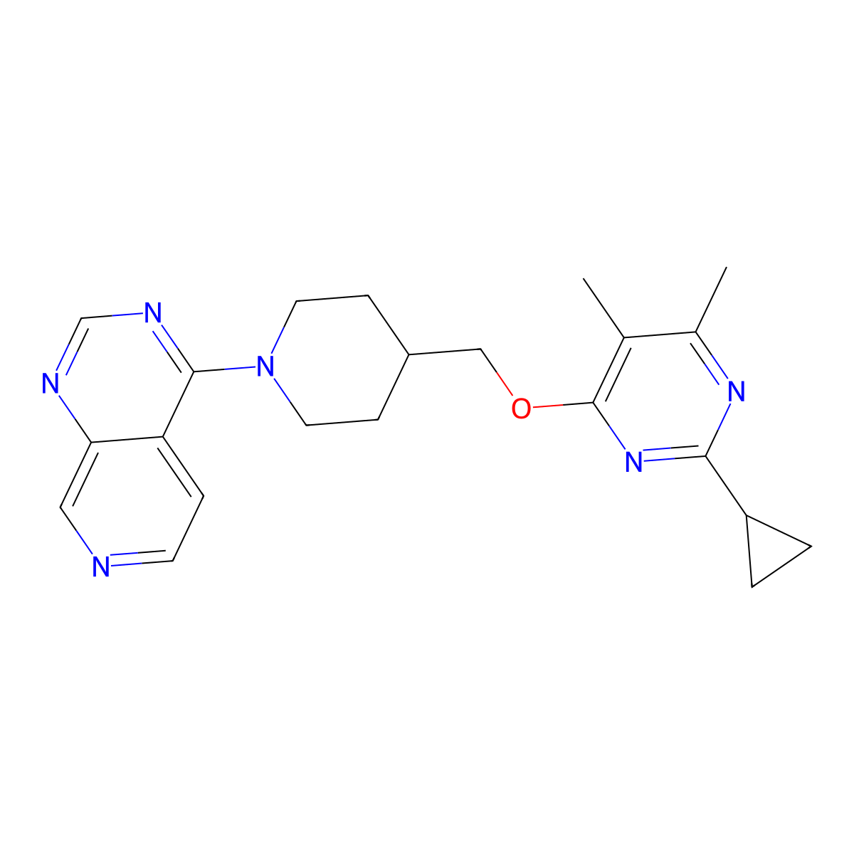 2-Cyclopropyl-4,5-dimethyl-6-[(1-{pyrido[3,4-d]pyrimidin-4-yl}piperidin-4-yl)methoxy]pyrimidine molecular structure, CAS 2742042-97-1