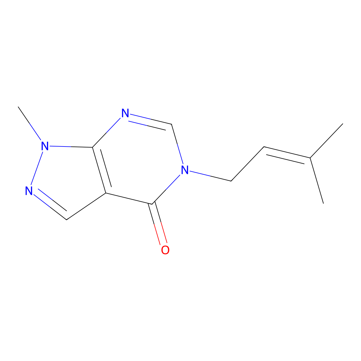 1-methyl-5-(3-methylbut-2-en-1-yl)-1H,4H,5H-pyrazolo[3,4-d]pyrimidin-4-one molecular structure, CAS 2742042-98-2
