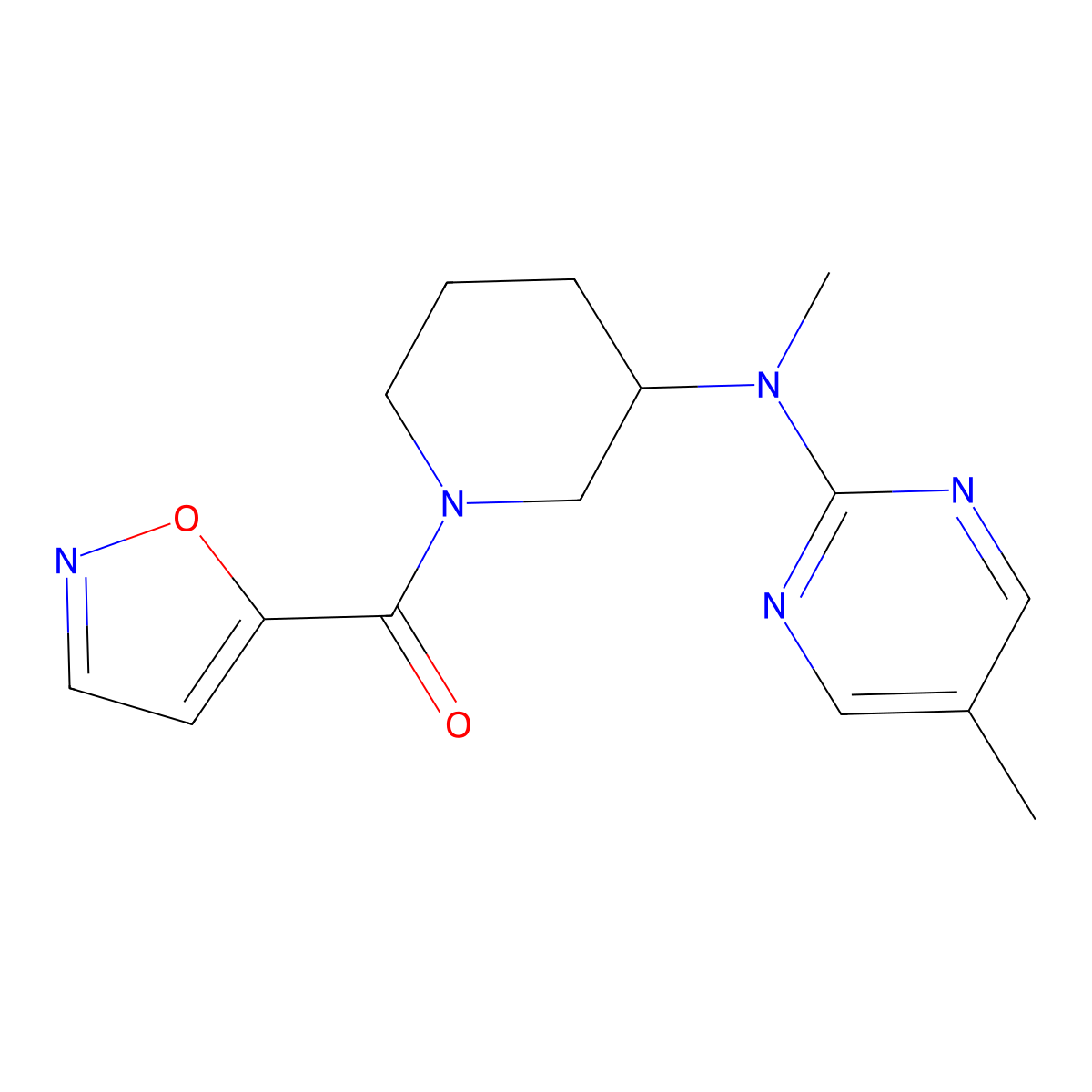 N,5-dimethyl-N-[1-(1,2-oxazole-5-carbonyl)piperidin-3-yl]pyrimidin-2-amine molecular structure, CAS 2742043-03-2