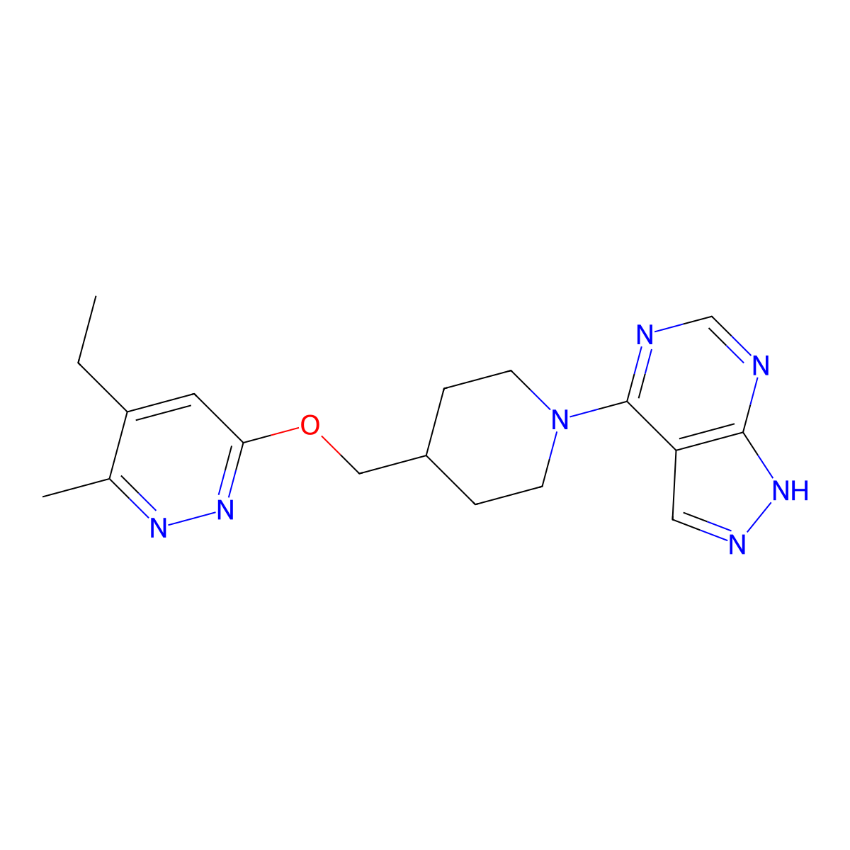 4-ethyl-3-methyl-6-[(1-{1H-pyrazolo[3,4-d]pyrimidin-4-yl}piperidin-4-yl)methoxy]pyridazine molecular structure, CAS 2742043-06-5