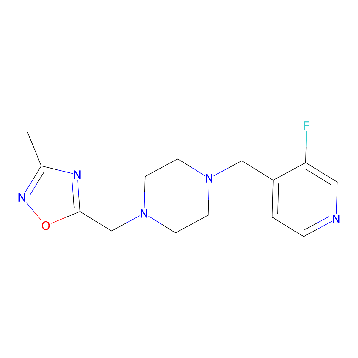 1-[(3-Fluoropyridin-4-yl)methyl]-4-[(3-methyl-1,2,4-oxadiazol-5-yl)methyl]piperazine molecular structure, CAS 2742043-09-8