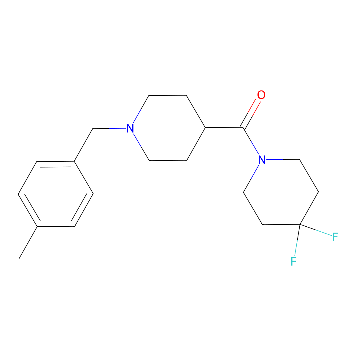 4,4-Difluoro-1-{1-[(4-methylphenyl)methyl]piperidine-4-carbonyl}piperidine molecular structure, CAS 2742043-10-1