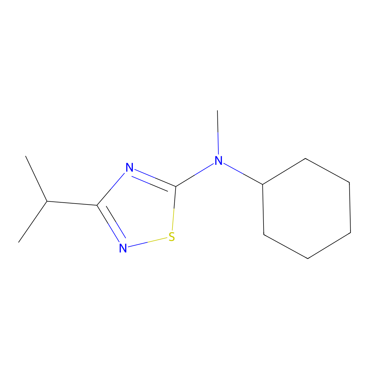 N-cyclohexyl-N-methyl-3-(propan-2-yl)-1,2,4-thiadiazol-5-amine molecular structure, CAS 2742043-12-3