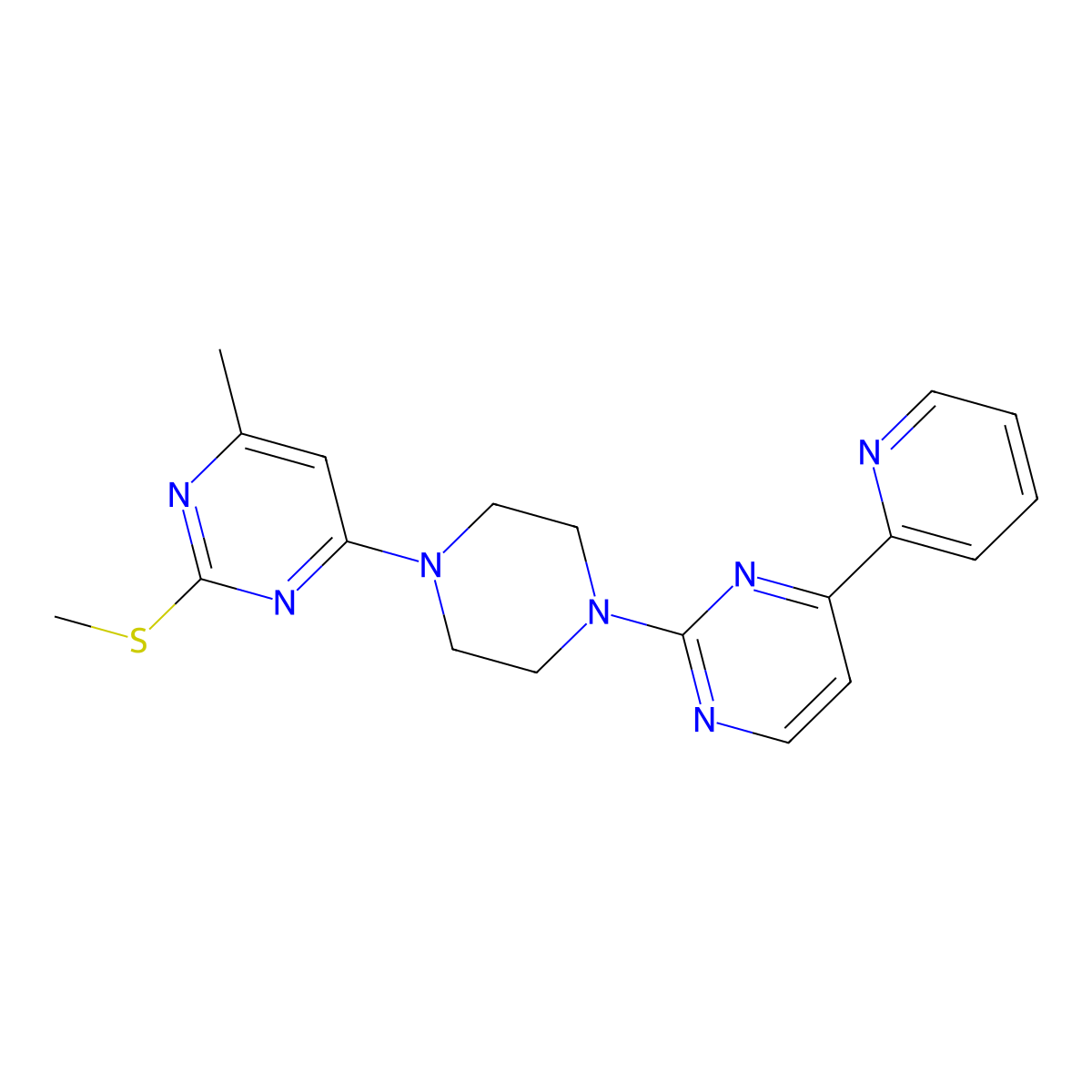 4-Methyl-2-(methylsulfanyl)-6-{4-[4-(pyridin-2-yl)pyrimidin-2-yl]piperazin-1-yl}pyrimidine molecular structure, CAS 2742043-17-8