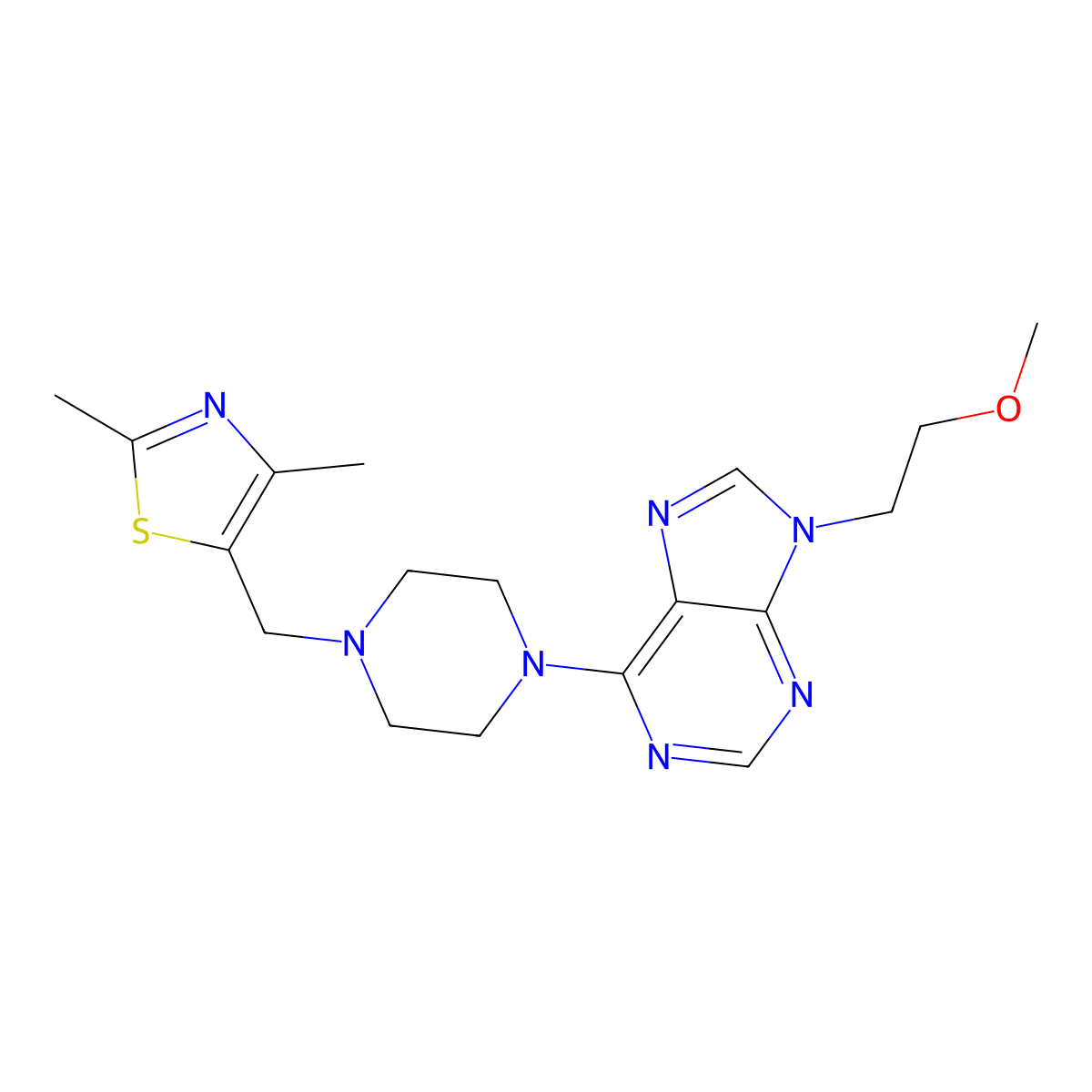 6-{4-[(2,4-dimethyl-1,3-thiazol-5-yl)methyl]piperazin-1-yl}-9-(2-methoxyethyl)-9H-purine molecular structure, CAS 2742043-18-9