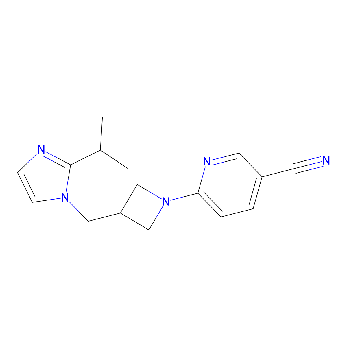 6-(3-{[2-(propan-2-yl)-1H-imidazol-1-yl]methyl}azetidin-1-yl)pyridine-3-carbonitrile molecular structure, CAS 2742043-20-3