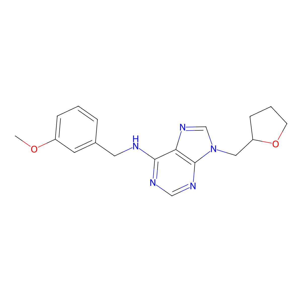 N-[(3-methoxyphenyl)methyl]-9-[(oxolan-2-yl)methyl]-9H-purin-6-amine molecular structure, CAS 2742043-23-6