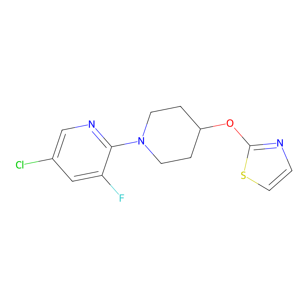 5-Chloro-3-fluoro-2-[4-(1,3-thiazol-2-yloxy)piperidin-1-yl]pyridine molecular structure, CAS 2742043-30-5