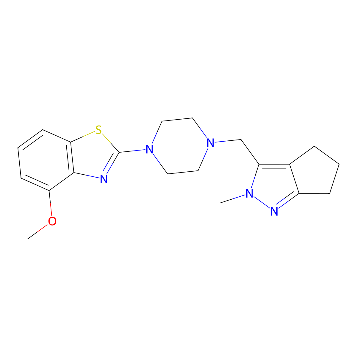4-methoxy-2-[4-({2-methyl-2H,4H,5H,6H-cyclopenta[c]pyrazol-3-yl}methyl)piperazin-1-yl]-1,3-benzothiazole molecular structure, CAS 2742043-32-7