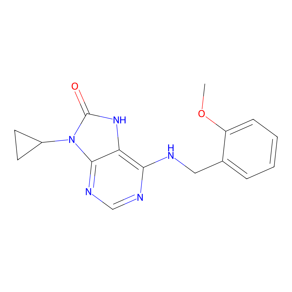 9-cyclopropyl-6-{[(2-methoxyphenyl)methyl]amino}-8,9-dihydro-7H-purin-8-one molecular structure, CAS 2742043-35-0