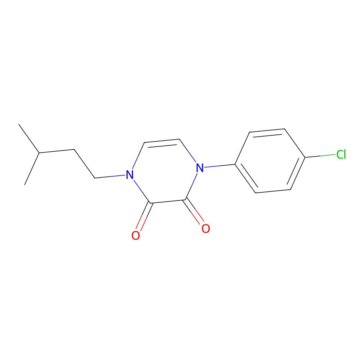 1-(4-Chlorophenyl)-4-(3-methylbutyl)-1,2,3,4-tetrahydropyrazine-2,3-dione molecular structure, CAS 2742043-39-4