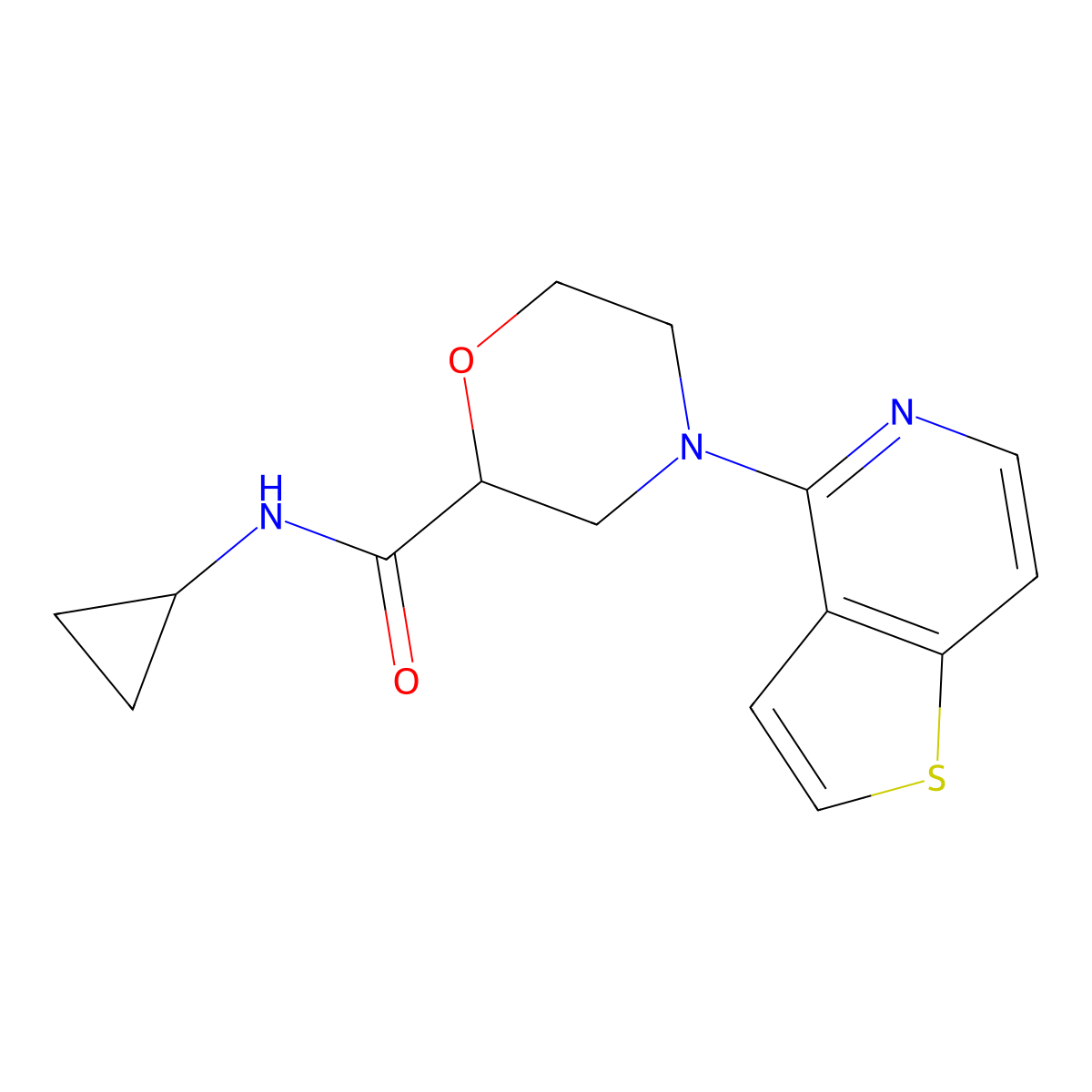 N-cyclopropyl-4-{thieno[3,2-c]pyridin-4-yl}morpholine-2-carboxamide molecular structure, CAS 2742043-44-1