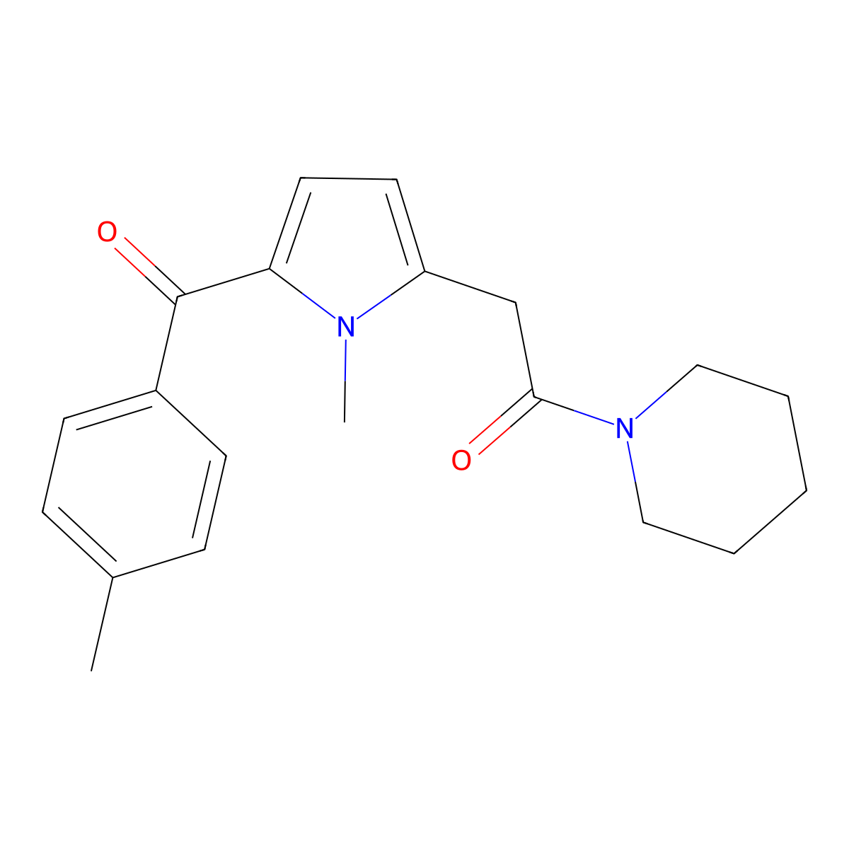 2-[1-methyl-5-(4-methylbenzoyl)-1H-pyrrol-2-yl]-1-(piperidin-1-yl)ethan-1-one molecular structure, CAS 2742043-47-4