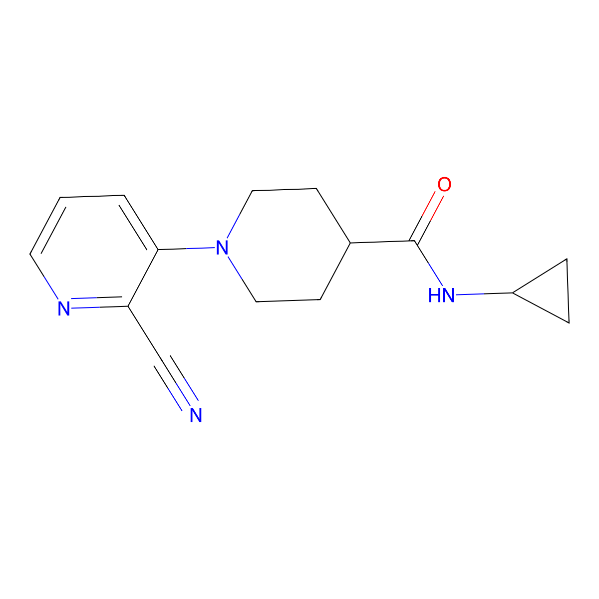 1-(2-cyanopyridin-3-yl)-N-cyclopropylpiperidine-4-carboxamide molecular structure, CAS 2742043-48-5