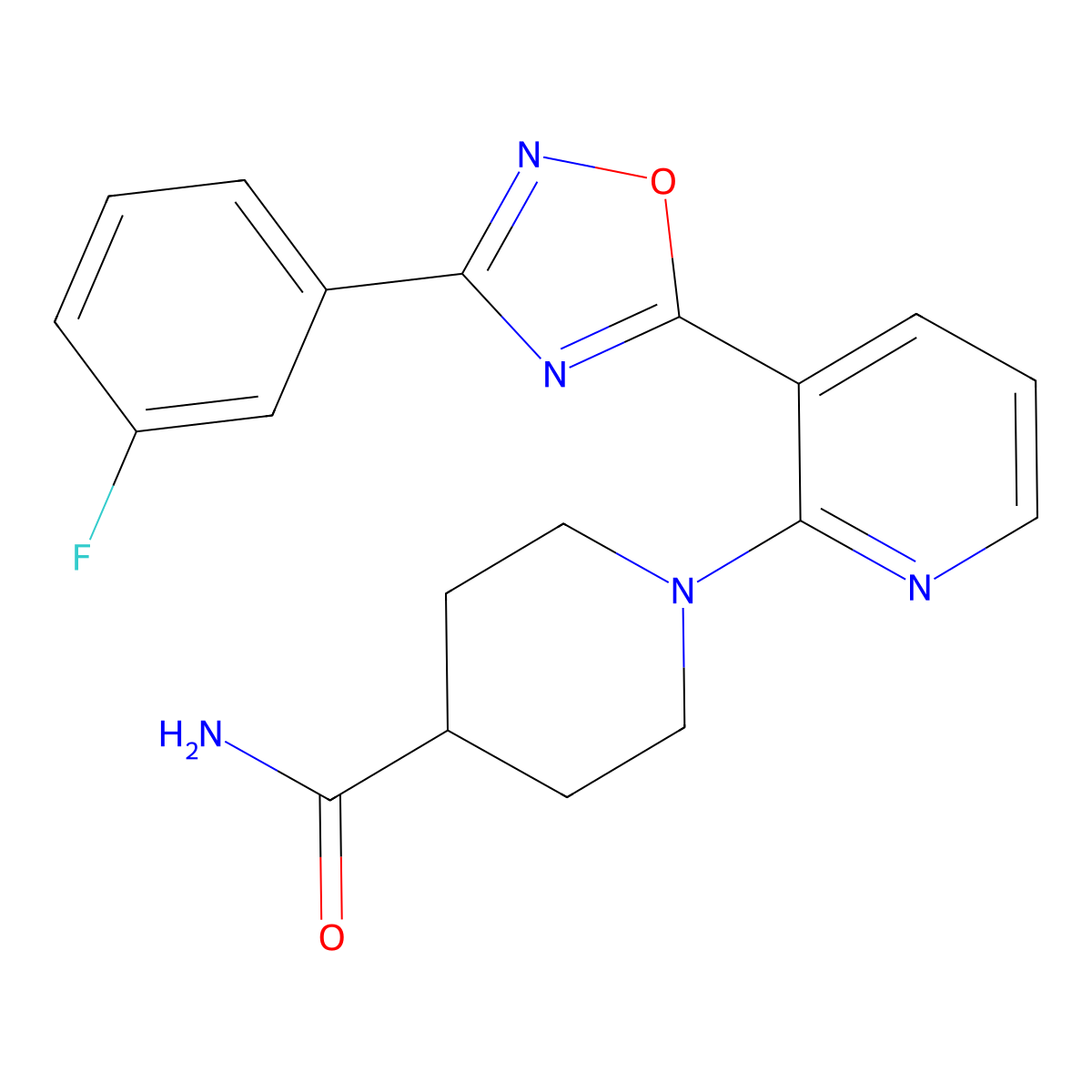 1-{3-[3-(3-Fluorophenyl)-1,2,4-oxadiazol-5-yl]pyridin-2-yl}piperidine-4-carboxamide molecular structure, CAS 2742043-49-6