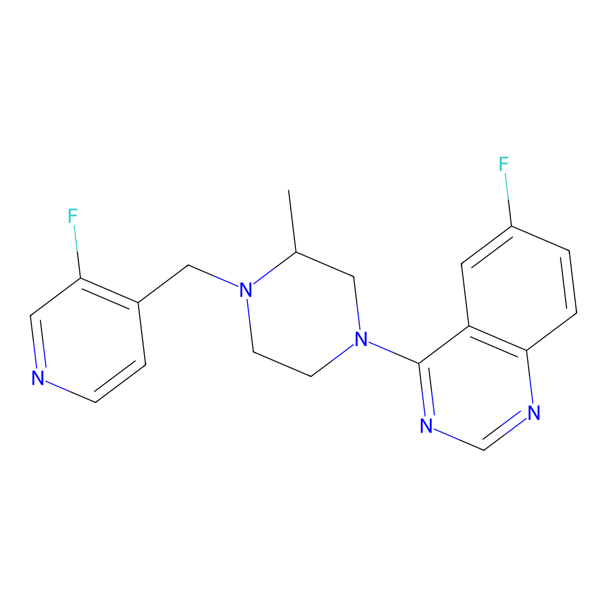 6-Fluoro-4-{4-[(3-fluoropyridin-4-yl)methyl]-3-methylpiperazin-1-yl}quinazoline molecular structure, CAS 2742043-50-9